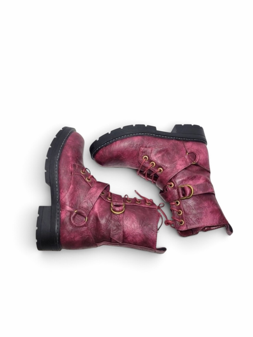 Seven7 Cardi B Women's Combat Moto Style Grape / Berry Chunky Heel Boot Size 7